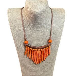 🌻ORANGE Beaded Wooden Statement Necklace